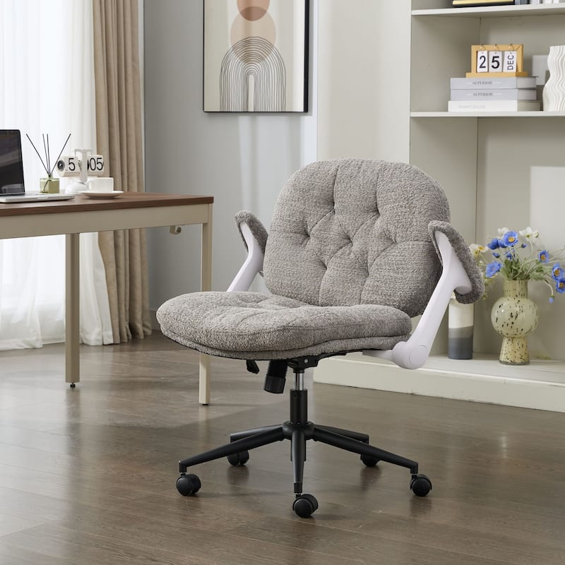 Cross Legged Office Chair with Flip-up Armrests and Wheels, Wide Seat