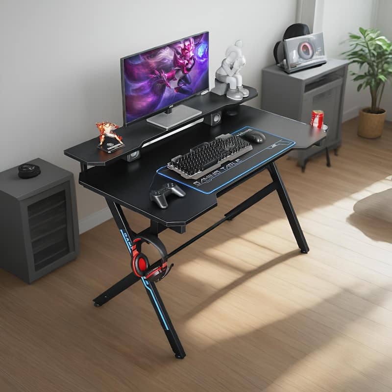 JJS 48" Home Office R-Shaped Gaming Computer Desk with Removable Monitor Stand