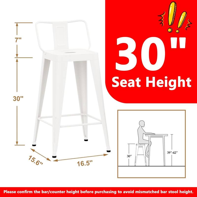 Metal Counter & Bar Stools Set of 4, 26" and 30" Seat Height Barstools with Metal Frame and Low Back for Kitchen lsland