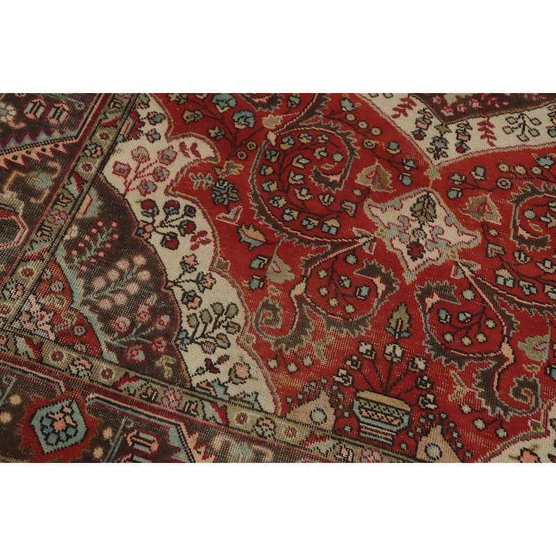 Hand Knotted Oriental 100% Wool Carpet Traditional Floral Red Tabriz Area Rug - 9' 0'' X 6' 7''