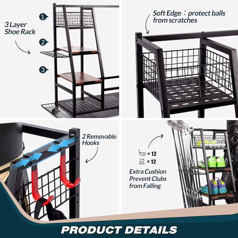 Sttoraboks Golf Bags Storage Garage Organizer, Fits 2/3 Golf Bags and Golf Equipment Accessories