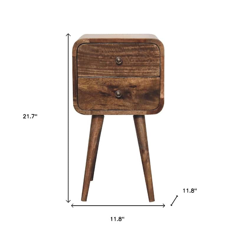 HomeRoots 22" Natural Solid Wood Square Distressed Two Drawer Nightstand