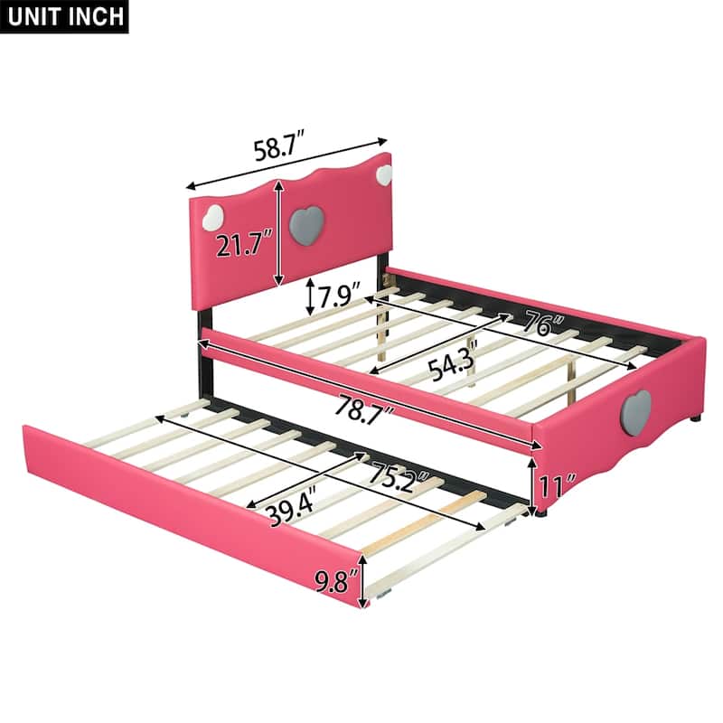 Full Size Upholstered Platform Bed with Trundle and Heart Shaped