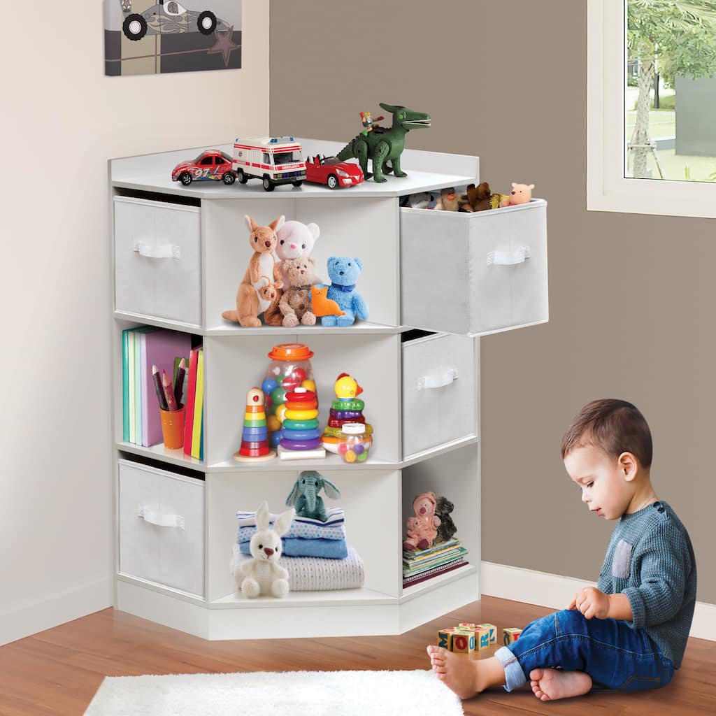 Badger Basket Corner Cubby Storage Unit with Four Reversible Baskets - White