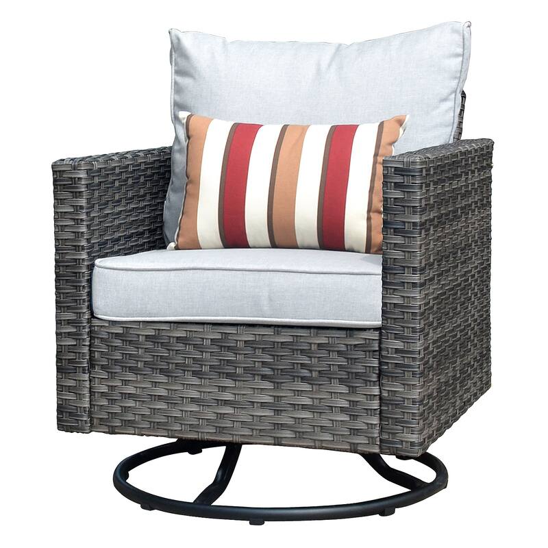 OVIOS Deep Seat Wicker 10-piece Sectional Set Swivel Chairs With Glass Top Coffee Table