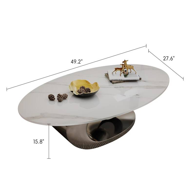 49 Inch Marble Top Coffee Table with Stainless Steel Base