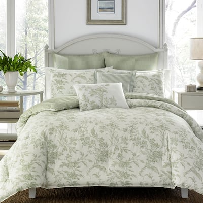 Laura Ashley Natalie Sage Green Cotton Duvet Cover Set (Insert Excluded)