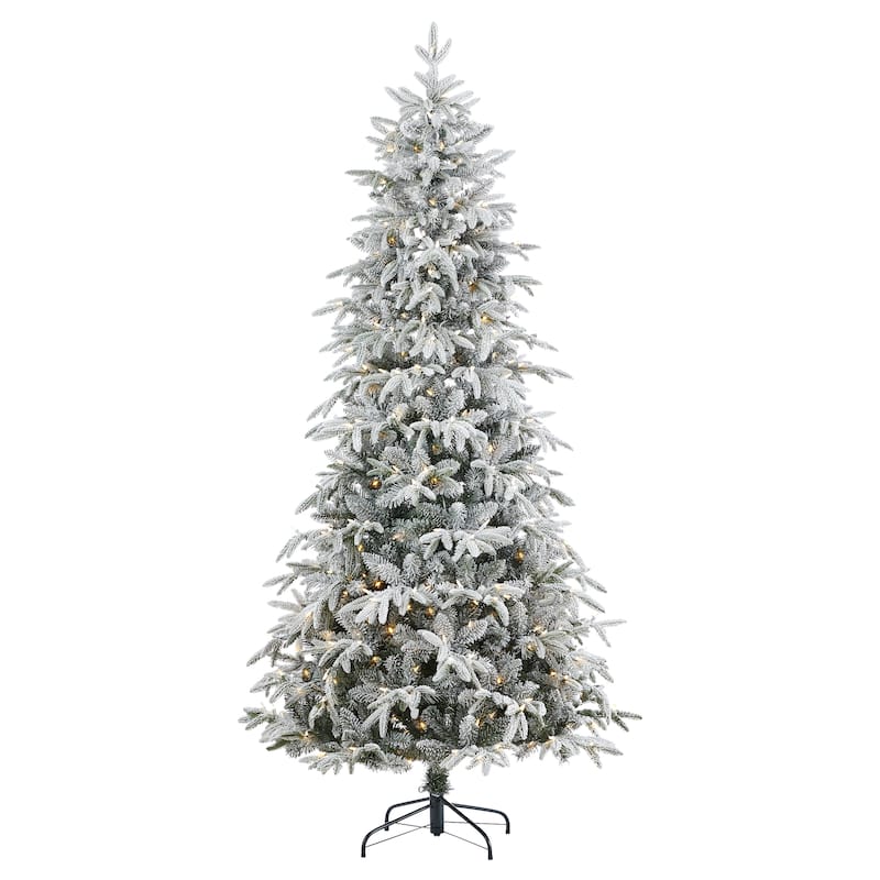 Shadow Woods Flocked Spruce Artificial Tree 9ft, Pre-Lit 600 Warm White LED Lights, 1541 PE/PVC 1541 Tips