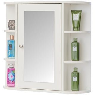 Multifunctional White Medicine Cabinet with 4 Adjustable Inner Shelves and 6 Outer Shelves, Perfect as Bathroom Organizers