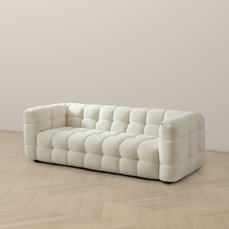 Magic Luxury Mid Century Modern Tufted Cream Boucle Couch