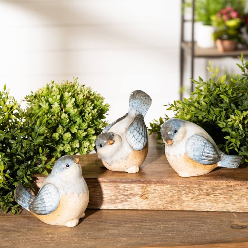 Ceramic Bird Figurines with Unglazed Accents (Set of 3)