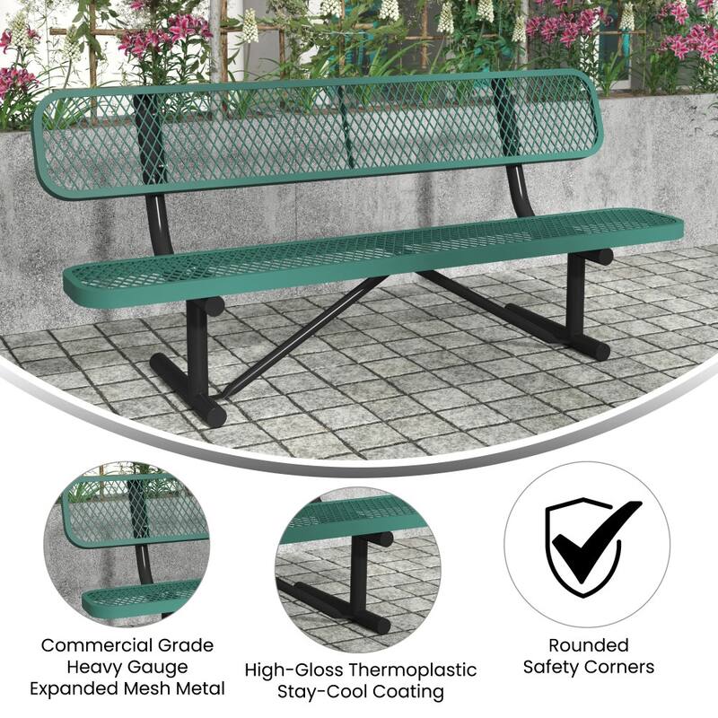 Commercial Grade Expanded Mesh Metal Outdoor Bench with Backrest