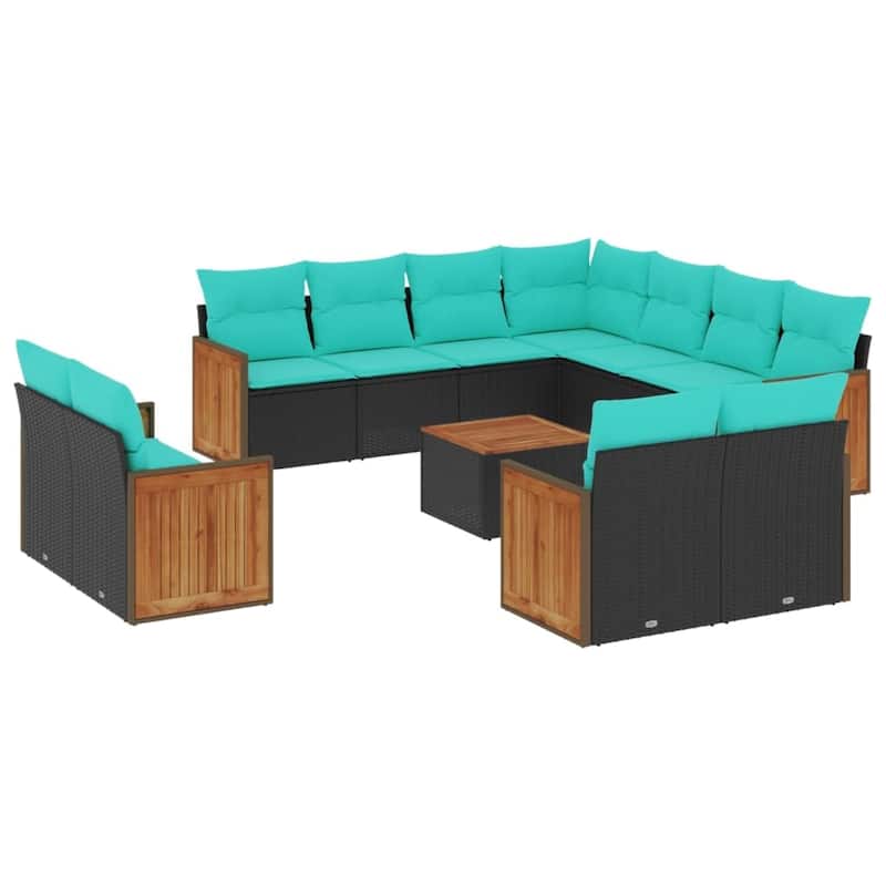 vidaXL 11 Piece Patio Sofa Set with Cushions Black Poly Rattan
