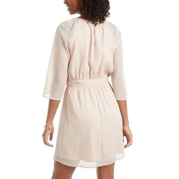 dress fit check FOCUS by Shani — Laser Cut Ponte Knit Fit & Flare Dress in Beige