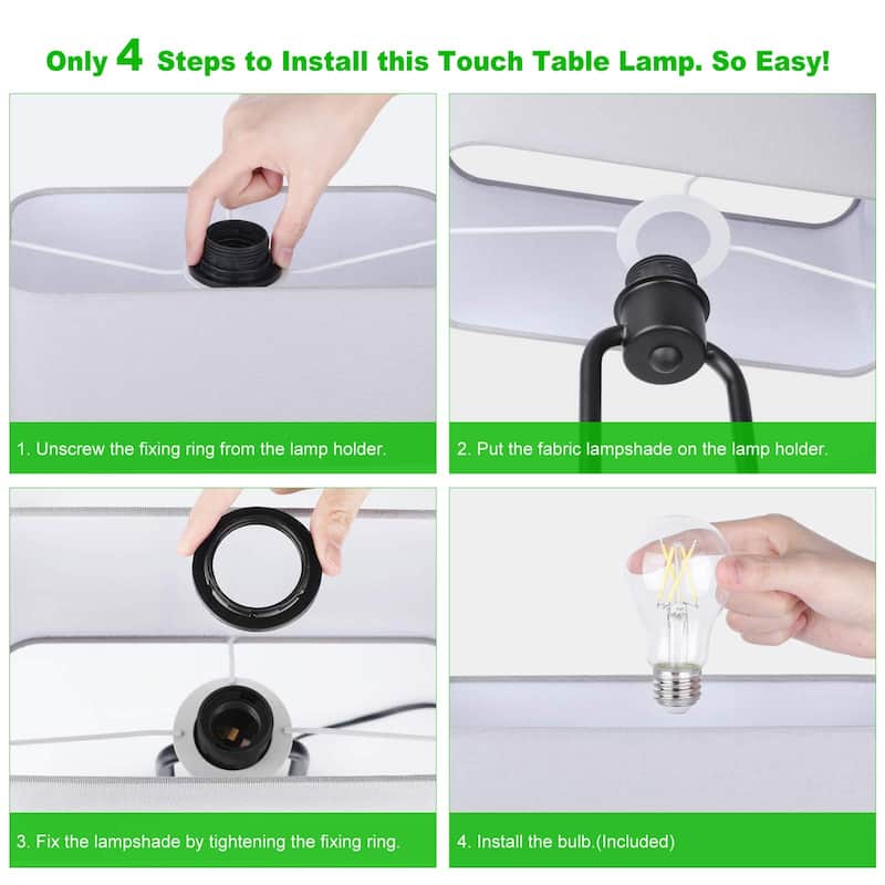 Bedside Touch Control Table Lamp with Dual USB Charging Ports 1 AC Outlet, 3 Way Dimmable Modern Nightstand Lamp