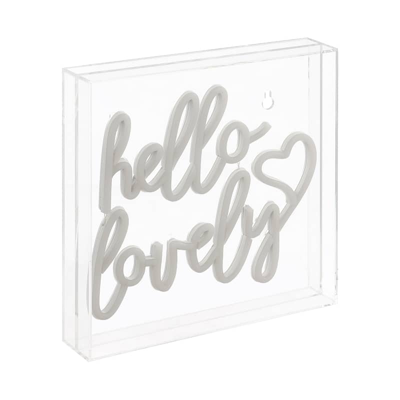 Hello Lovely 10" Square Contemporary Glam Acrylic Box USB Operated LED Neon Light, Pink by JONATHAN Y