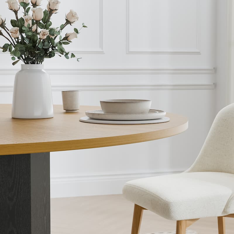 Solid Wood Round Dining Table Kitchen Table for 4-6 with Tabletop and Cylindrical Base for Living/Dining Room Coffee Office