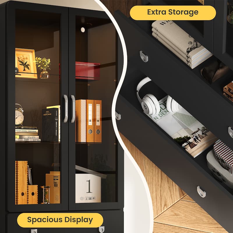 64'' Tall Display Cabinet with Acrylic Doors and LED Lights - N/A