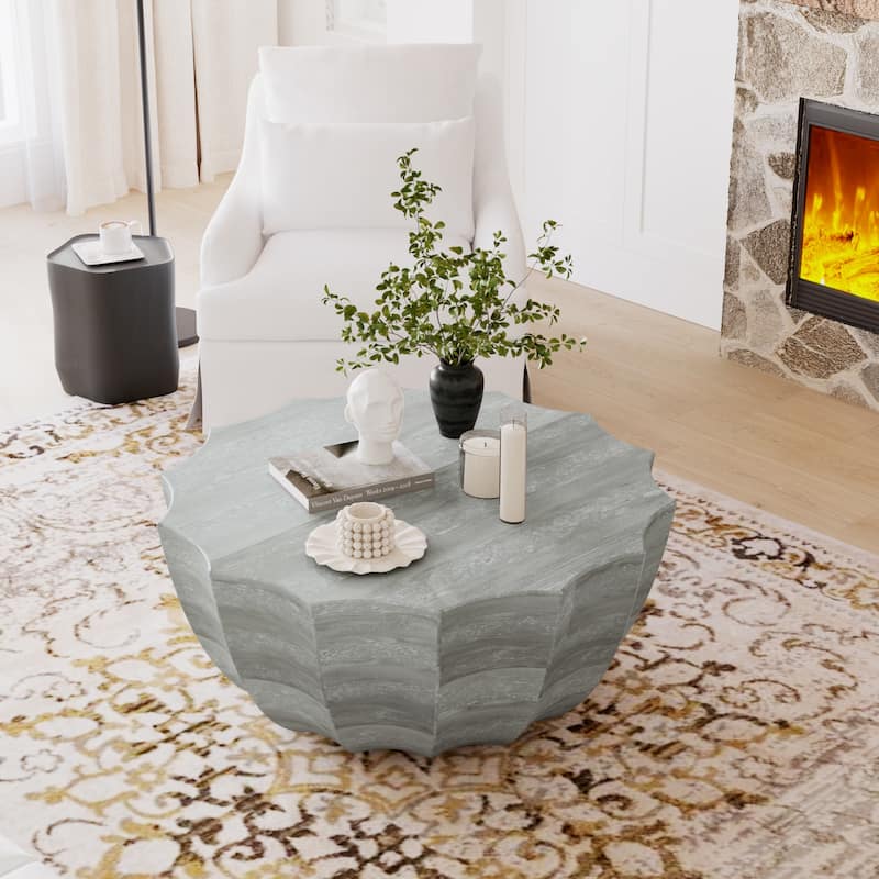 35.43 Inch Modern Coffee Table With Waterproof And Cement Design For Living Room, Dark Wood Grain Color - Bown