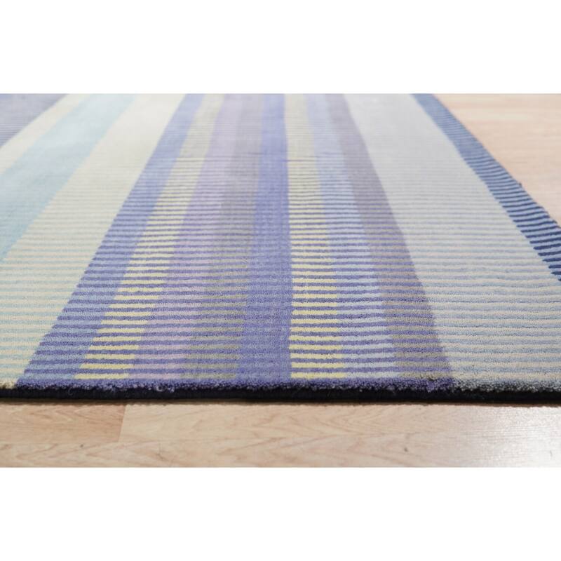 Hand-Knotted Wool Knotted Striped Rug, 4' x 6', Lavender Area Rug, Soft Elegant Pattern for Home Decor - L