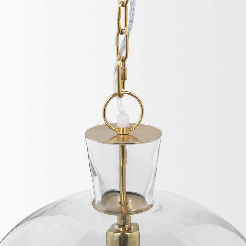 Sadah Large Clear Blown Glass w/ Gold Metal Pendant Light - 15.3L x 15.3W x 20.3H