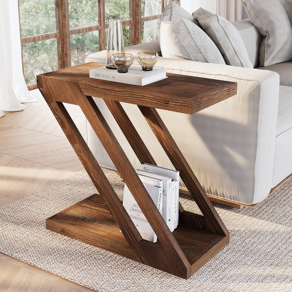 Solid Wood End Side Table Nightstand with Storage for Living Room Bedroom