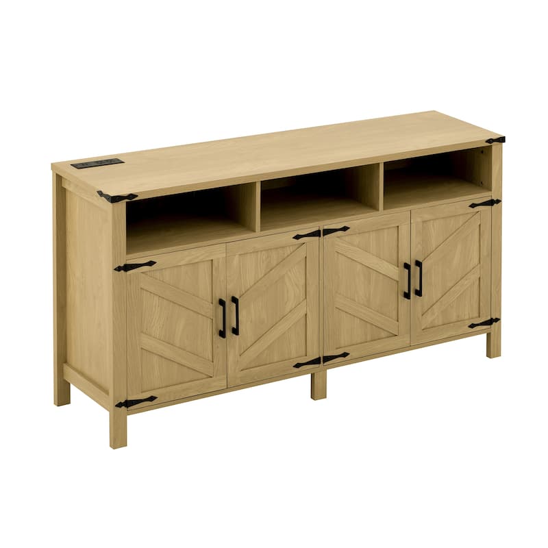 59" Modern 4 Doors Sideboard Buffet with Power Outlets and Adjustable Shelves