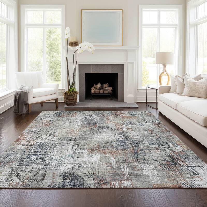 Machine Washable Indoor/ Outdoor Chantille Boho Abstract Rug - Taupe - 5' x 7'6"