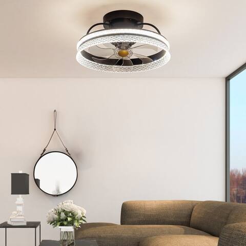 Black 18.9" Ceiling fan with Lights Low Profile Reversible Fan