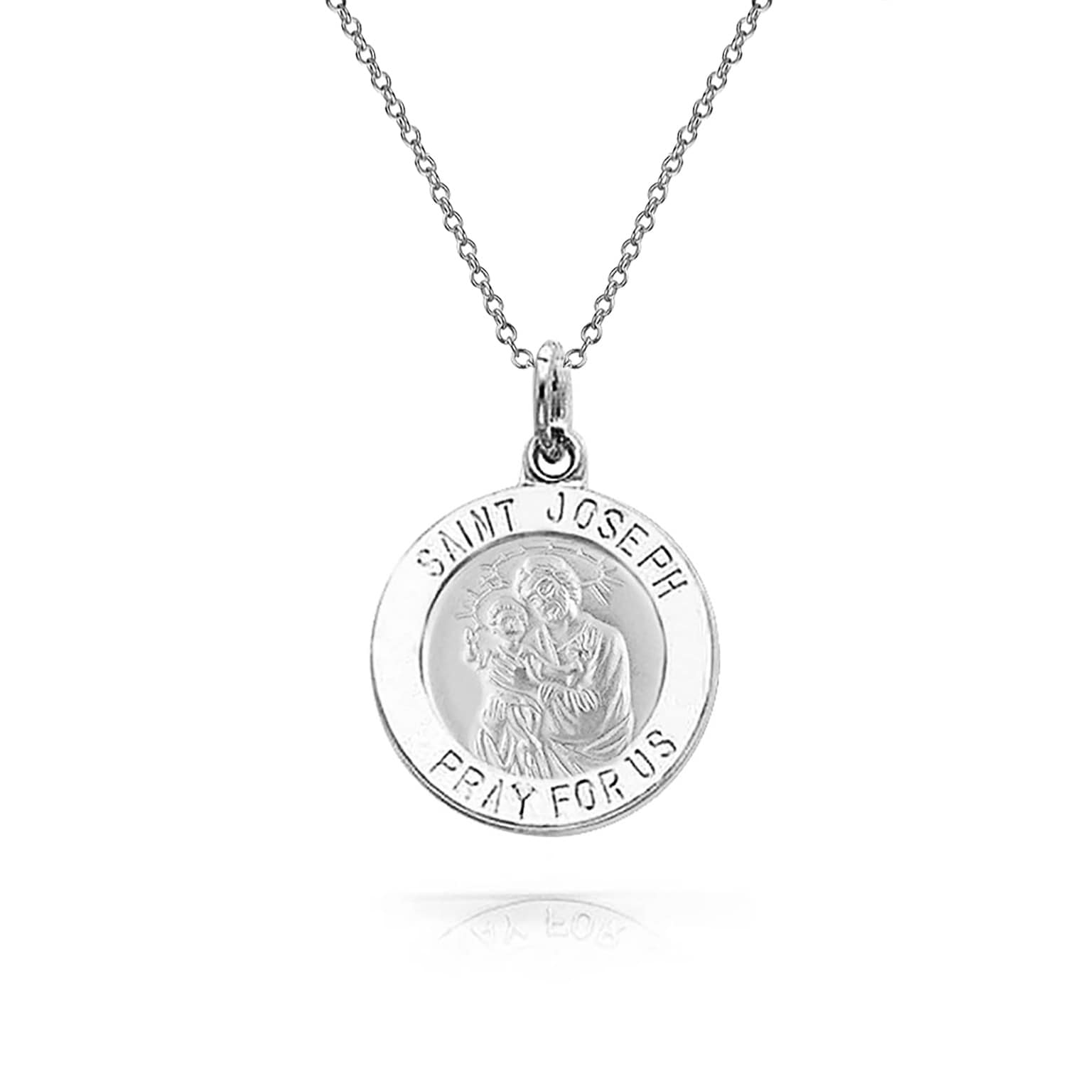 Joseph Medal Pendant Catholic Necklace with 24/'/' Chain Sterling Silver Saint St
