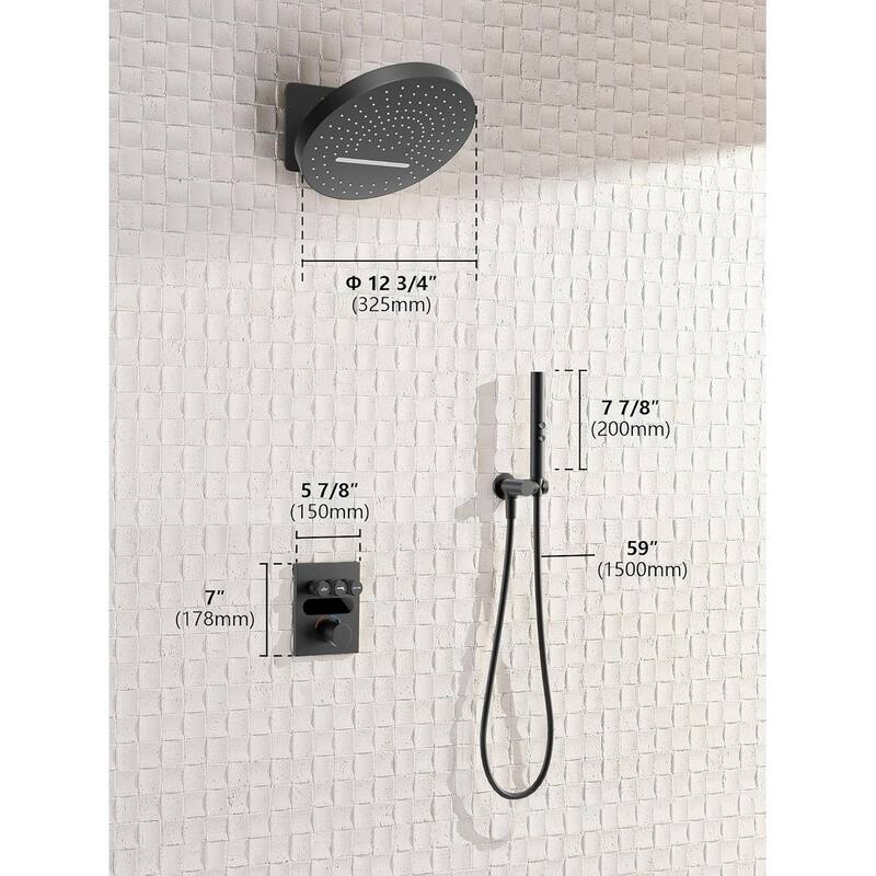 Lefton Shower System in Fahrenheit Display, 13” Overhead Shower Head with All-in-one Handheld Spray Showerhead, SSWM2501