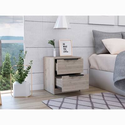 Nightstand with Two Drawers, Metal Handle