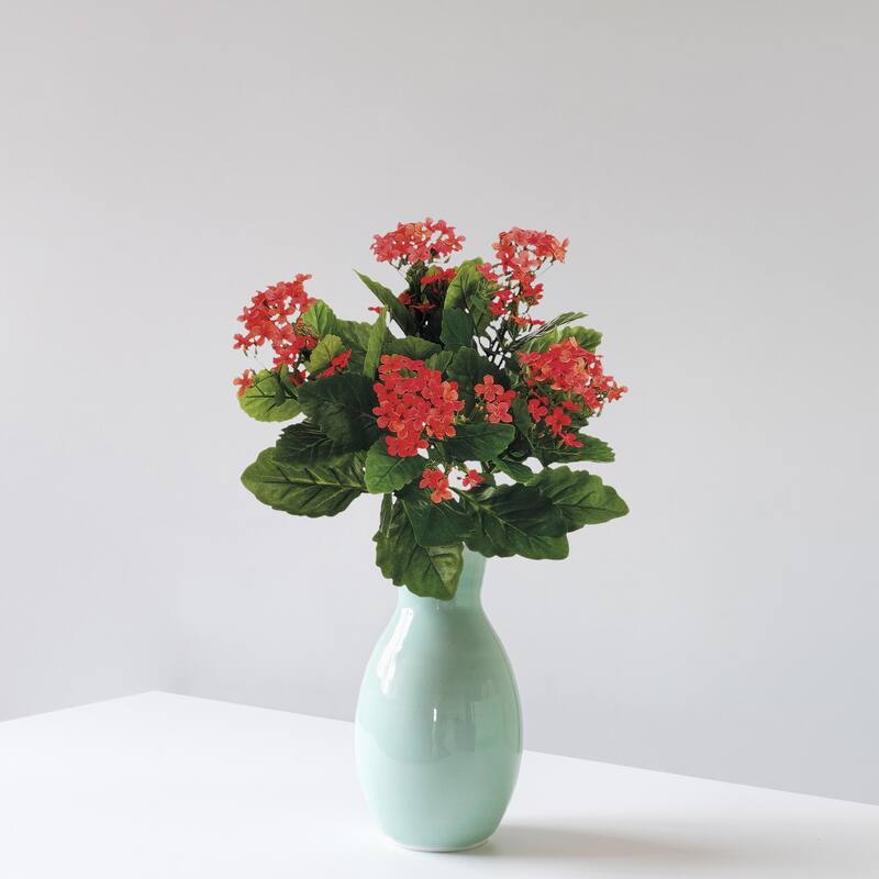 Kalanchoe Artificial Floral Bush Spray - 13.5" - Flame Red and Green