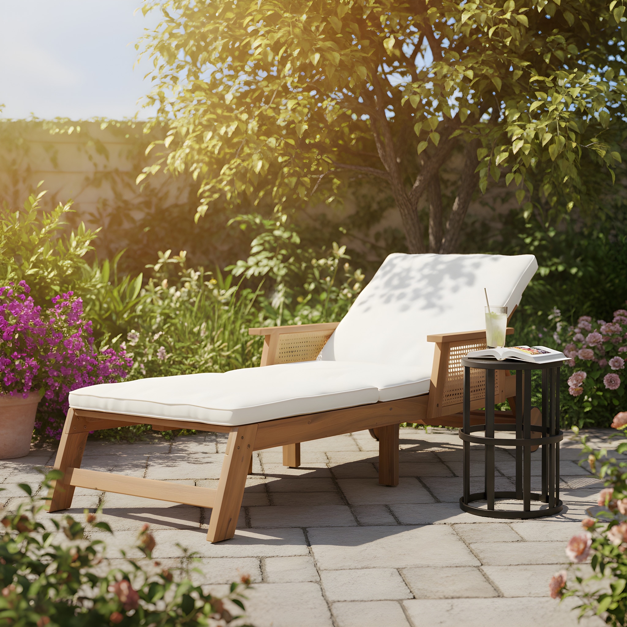 Christopher Knight Home - Wally Outdoor Acacia Wood 3-Position Adjustable Chaise Lounge Set with 18.5" H Ceramic Tile Side Table