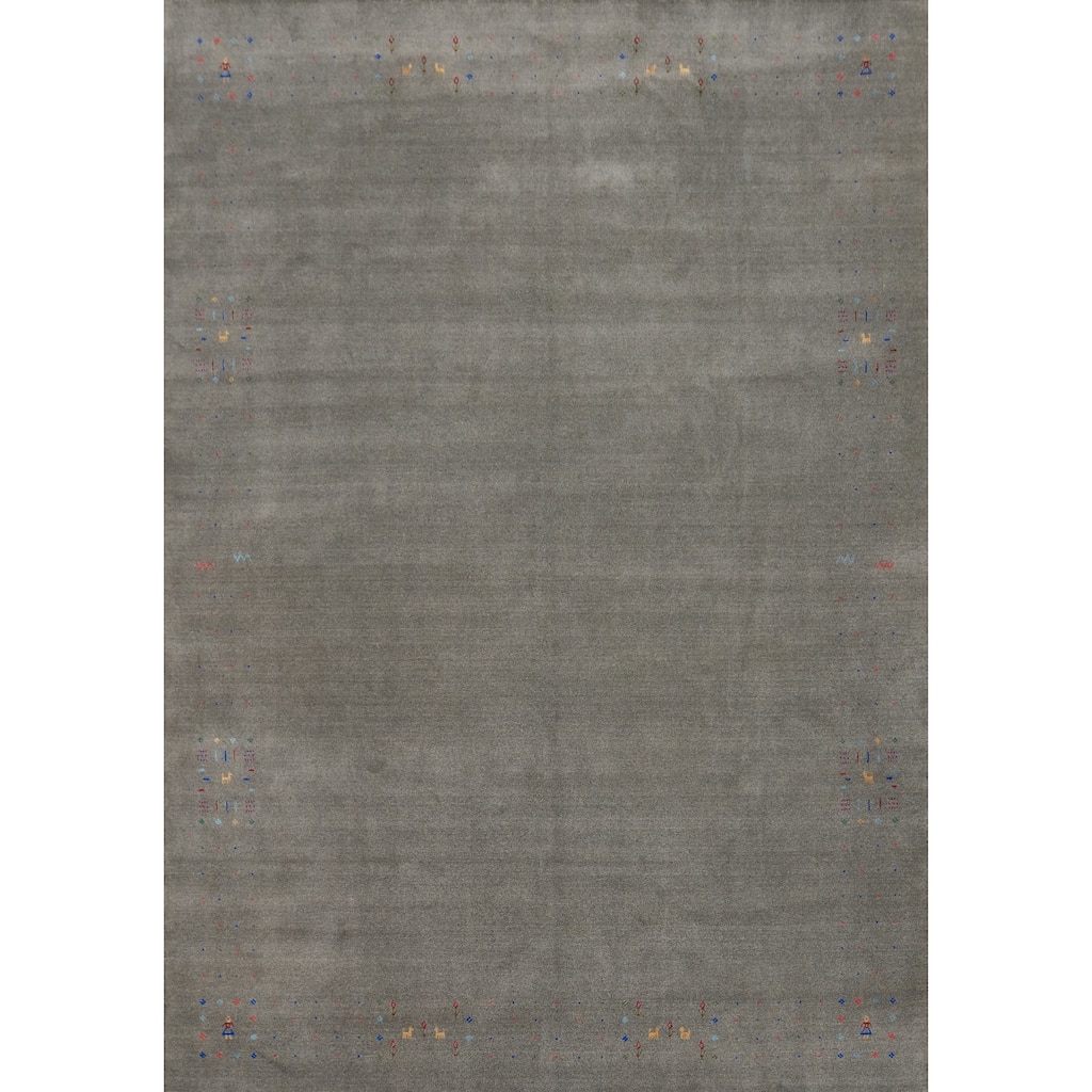 Hand Knotted Oriental 100% Wool Carpet Tribal Animal Pictorial Greys & Charcoal Gabbeh Area Rug - 12' 6'' X 9' 3''