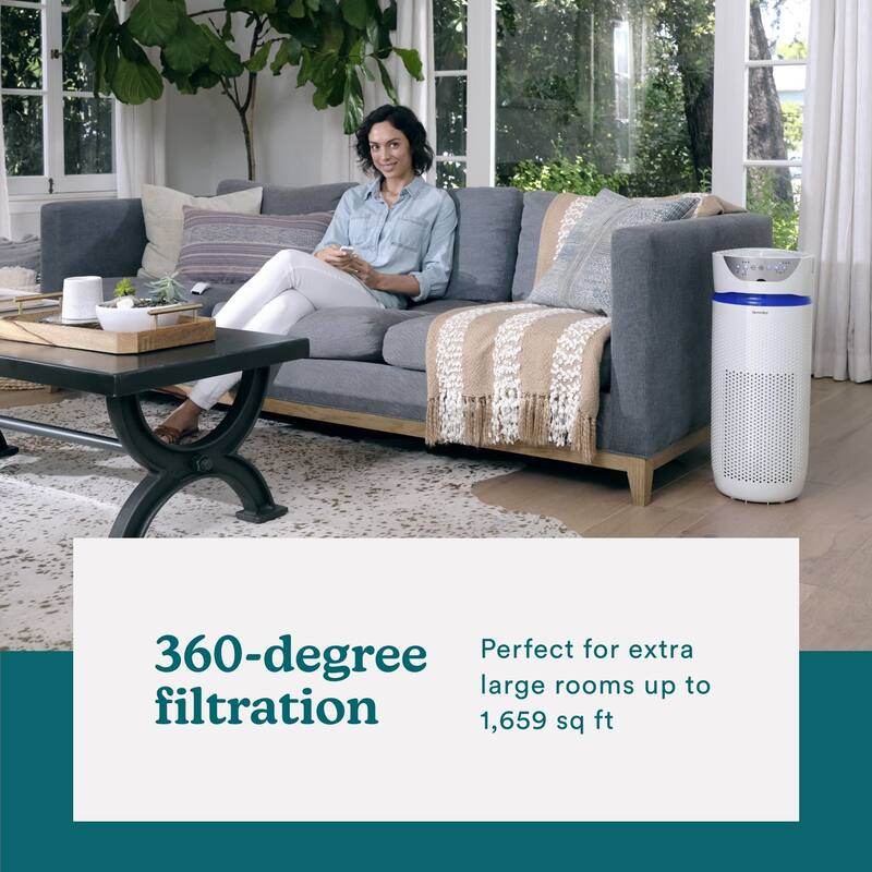 UVC Air Purifier, 360Degree HEPA Filter for 1,659 Sq Ft, Large Air