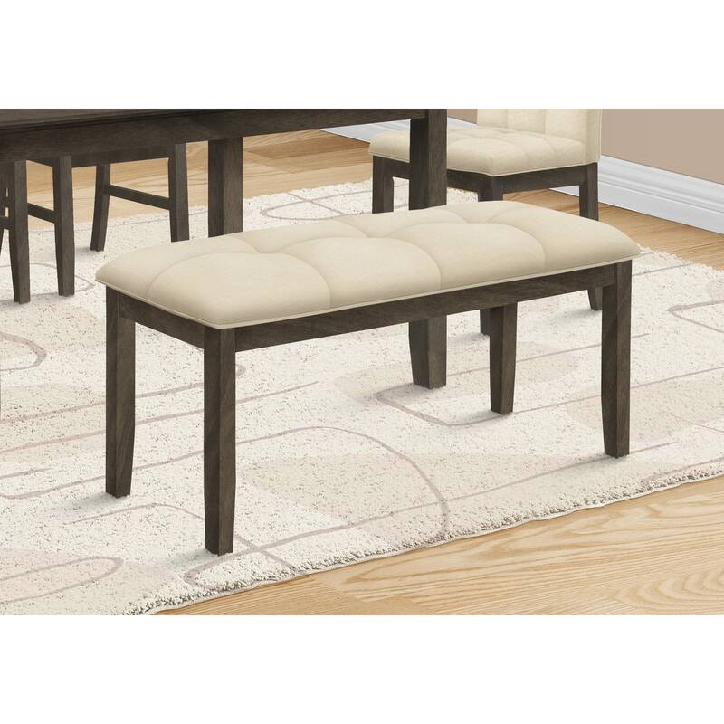 Bench, 42" Rectangular, Wood, Upholstered, Dining Room, Kitchen, Entryway, Brown And Beige, Transitional
