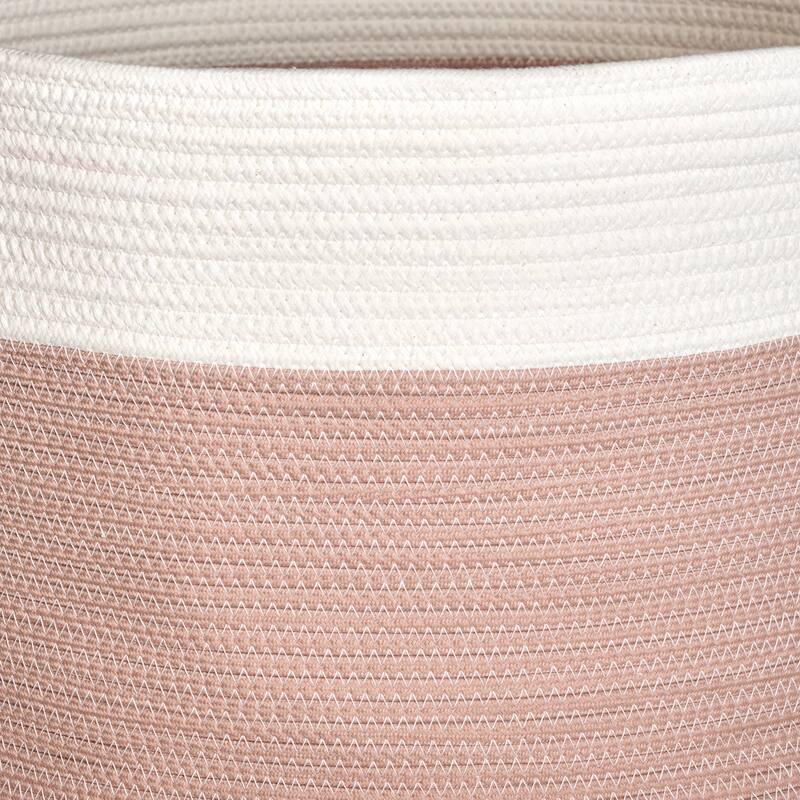 Cotton Round White Brown Laundry and Storage Basket