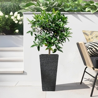 1-piece Stone Grey MgO Textured Tall Tapered Square Planter - 18.5" H x 9.4" W x 9.4" D