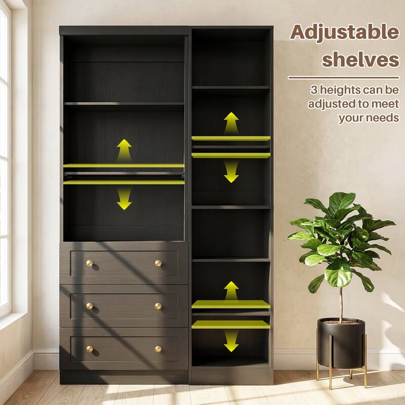 80" Tall Display Bookcase with Drawers and Adjustable Shelves, Modern Bookshelf Storage Cabinet for Living Room, Home Office,