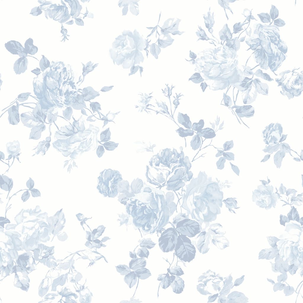 LoveShackFancy Everblooming Rosettes Blue Bella Ribbon Peel and Stick Wallpaper