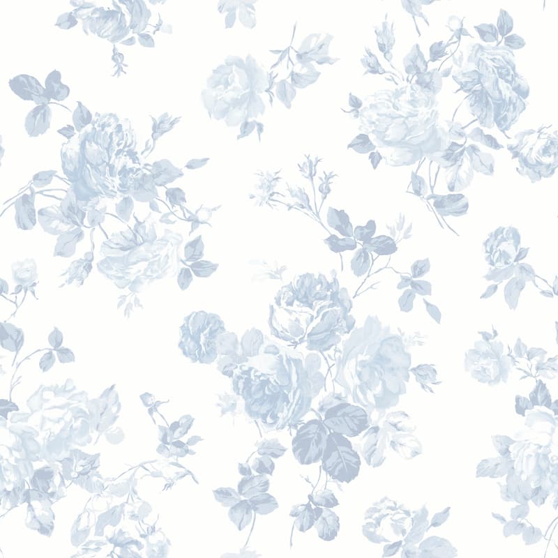 LoveShackFancy Everblooming Rosettes Blue Bella Ribbon Peel and Stick Wallpaper