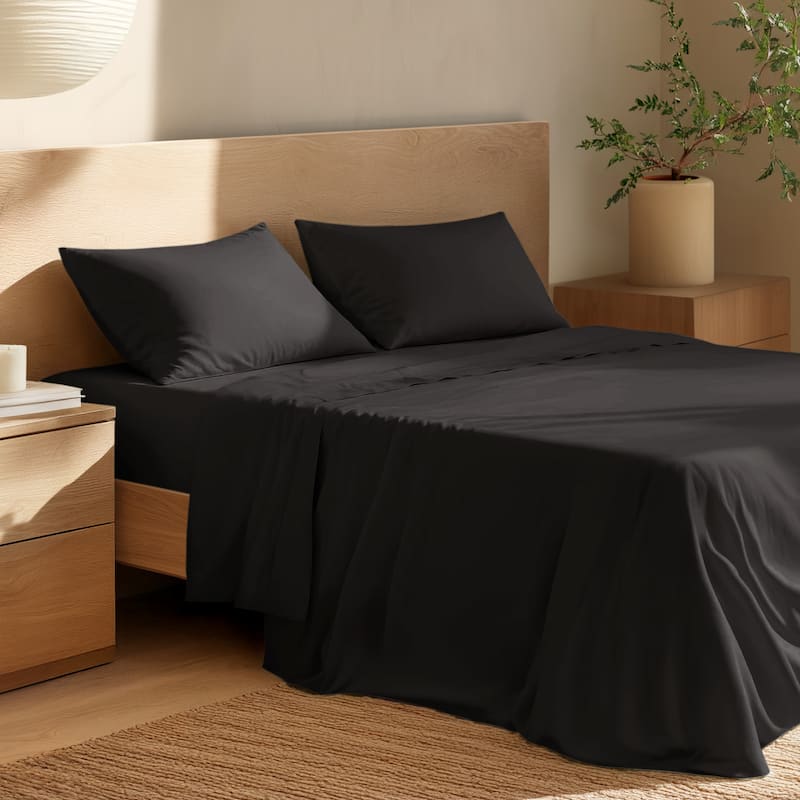 Bare Home Organic Cotton Sheet Set - Crisp Percale Weave - Twin XL - Black