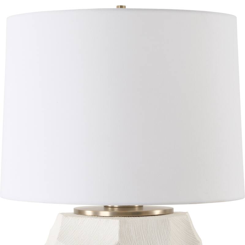 Faceted Edge Ceramic Table Lamp with Round Shade - 28" - White