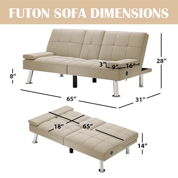 Compact Futon Linen Upholstered Modern Convertible Folding Futon Sofa Bed for Compact ...