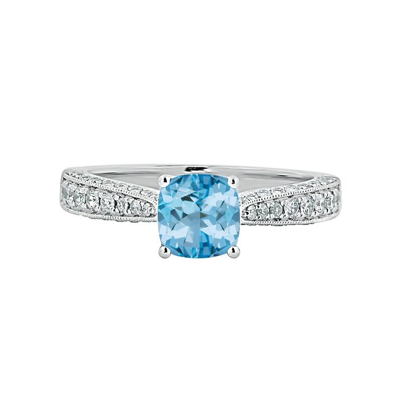 Auriya 1ct Unique Cushion-cut Sky Blue Topaz and Diamond Engagement Ring 3/8ctw 14k Gold