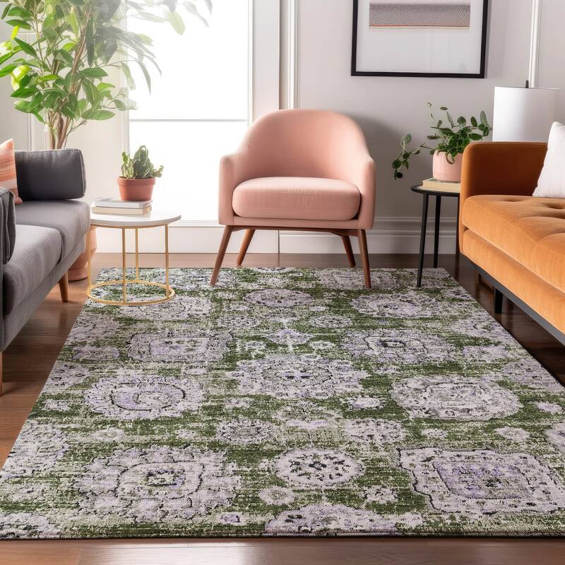 Premium Washable Super Soft Vintage Traditional Mayfield Rug - Olive - 9' x 12' - Rectangle