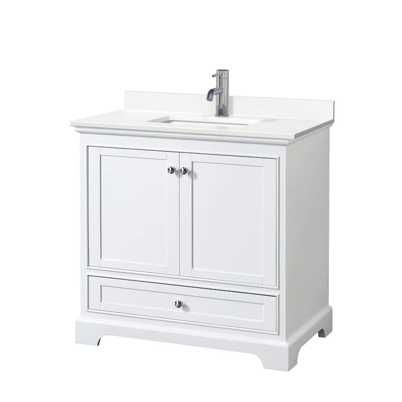 Wyndham Collection WCS202036S-QTZ-UNSMXX Deborah 36" Free Standing - White / White Quartz Top / Polished Chrome