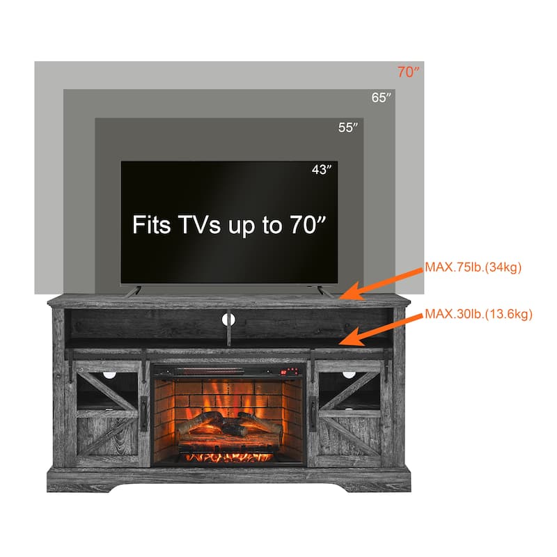 Dark Oak 60" Fireplace TV Stand with Remote Control and Double Safety Protection Device for TVs Up to 70"