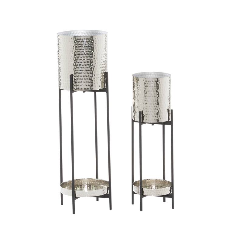 Black or Silver Modern Glam Contemporary Planter Stand (Set of 2) - S/2 24", 33"H
